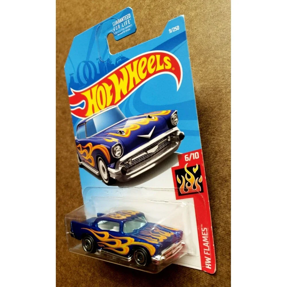 2019 Hot Wheels '57 CHEVY #9/250 Black & Dark Blue HW Flames #6/10 1:64 Lot Of 2